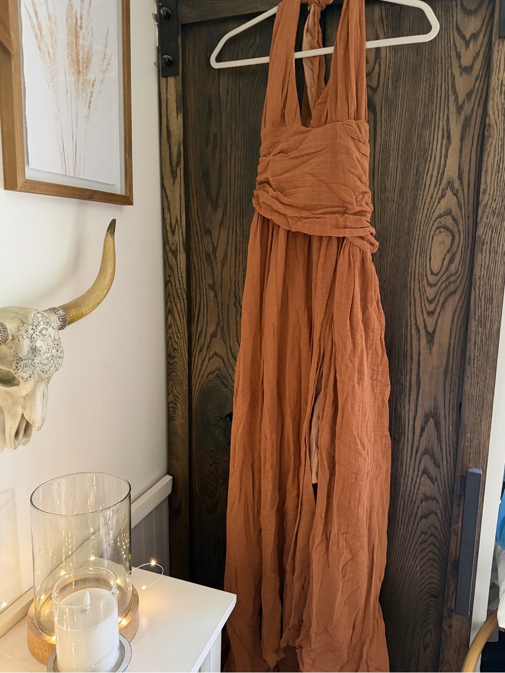 Promesa burnt orange Halter Maxi Dress lane 201 small NWT